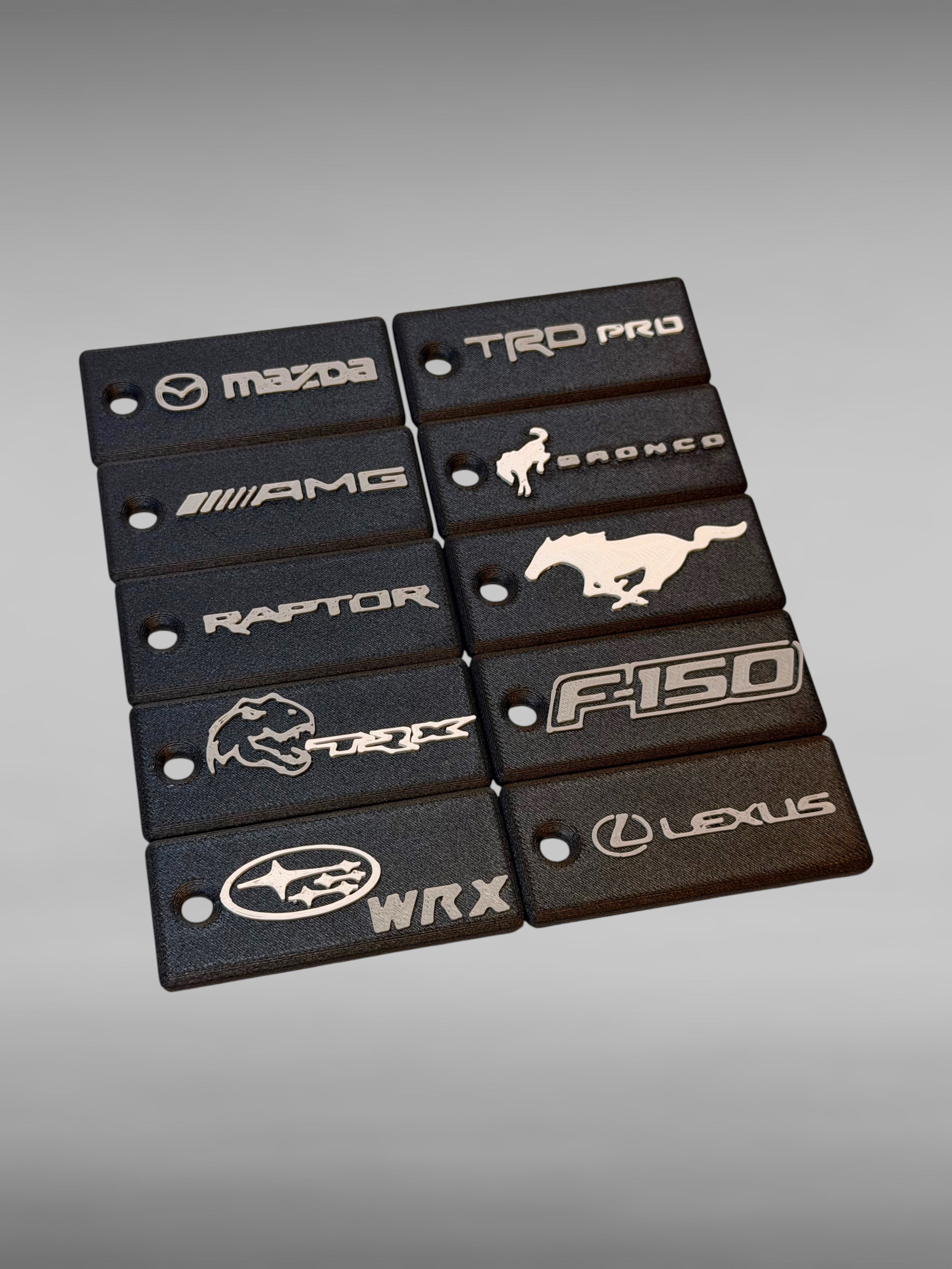 Custom Car Keychain • PETG-CF Base with White/Grey Text • Personalized 3D Printed Key Tag